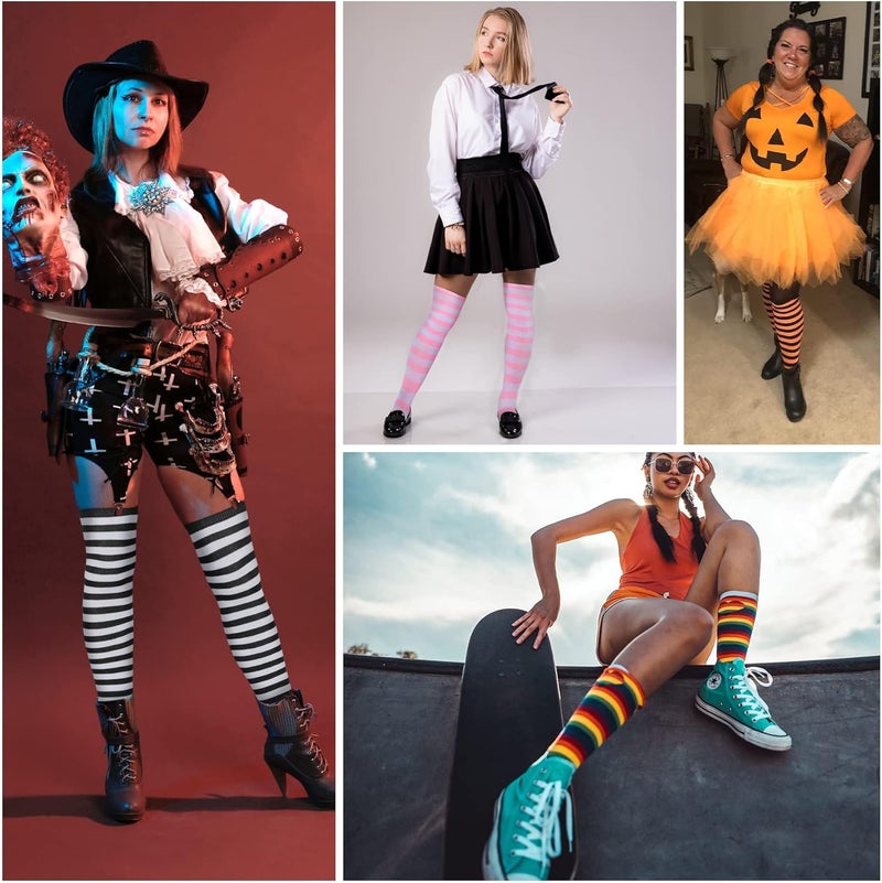 Zando Womens Thigh High Socks Striped High Knee Socks Knee High Socks for Cosplay Long Socks Over the Knee Leg Warmers - Image 1